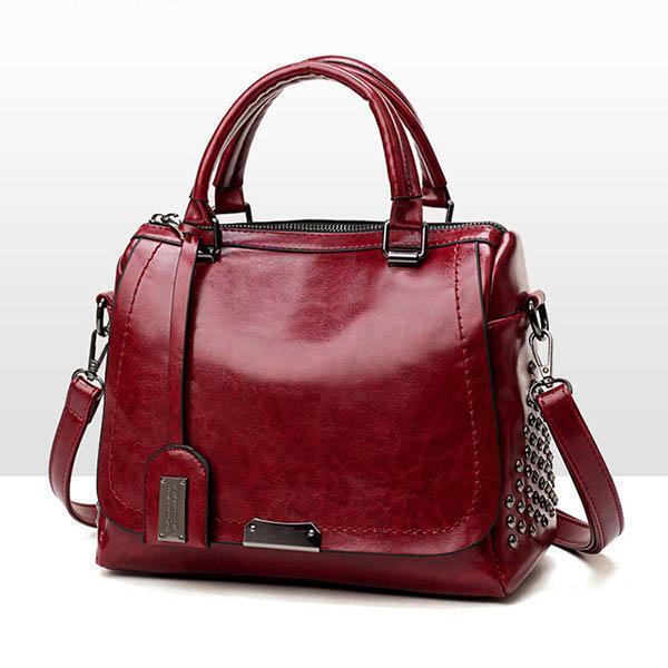 Drune - Luxuriöse Leder Handtasche, Eleganter Nietenbesatz
