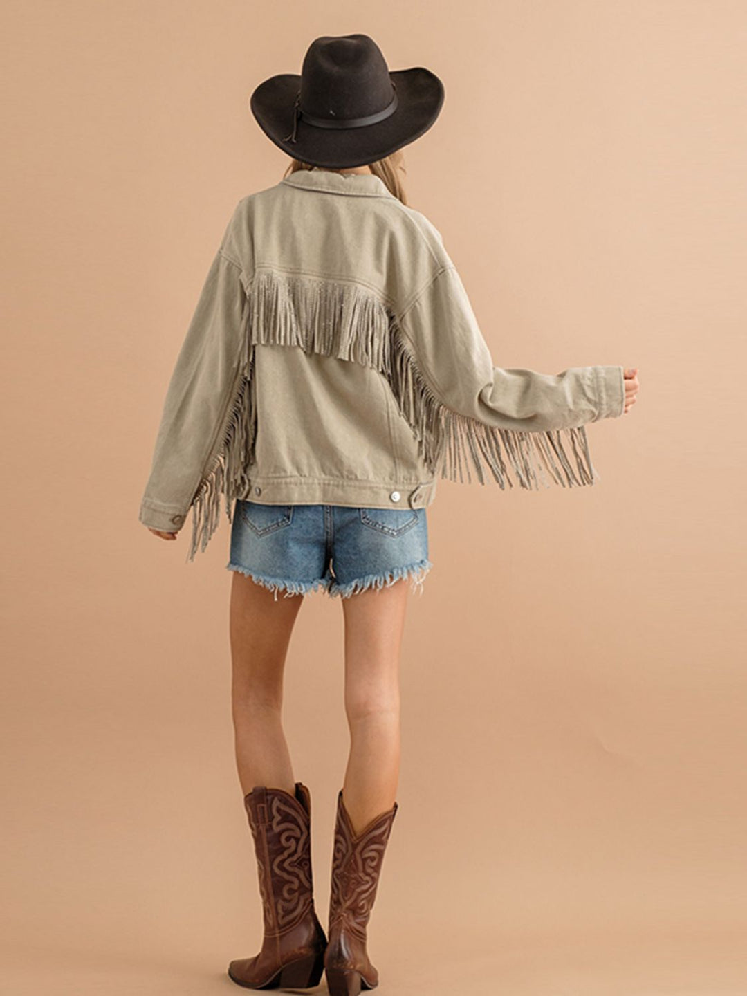Drune | Fransen-Detail Gefallene Schulter Denimjacke