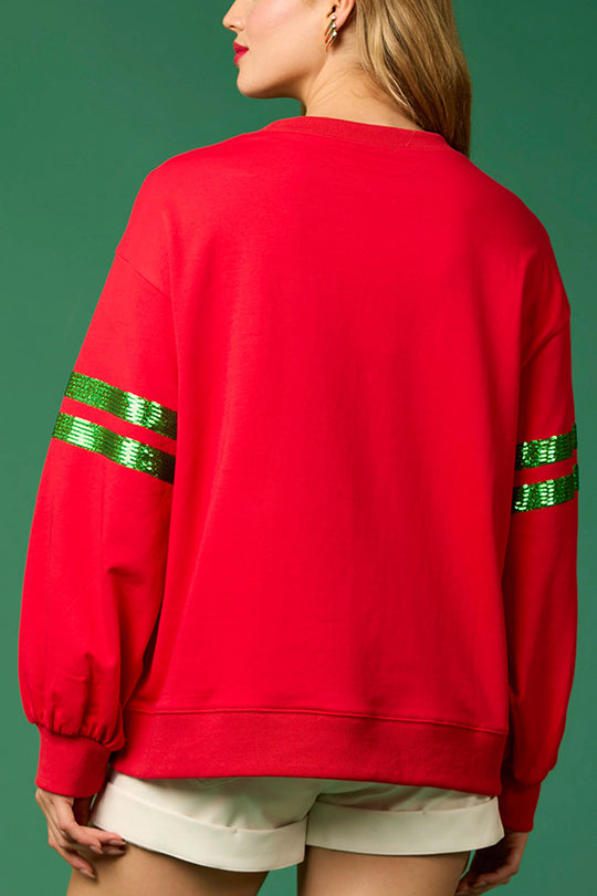 Drune | Weihnachts-Pailletten-Rundhals-Lässiger Sweatshirt