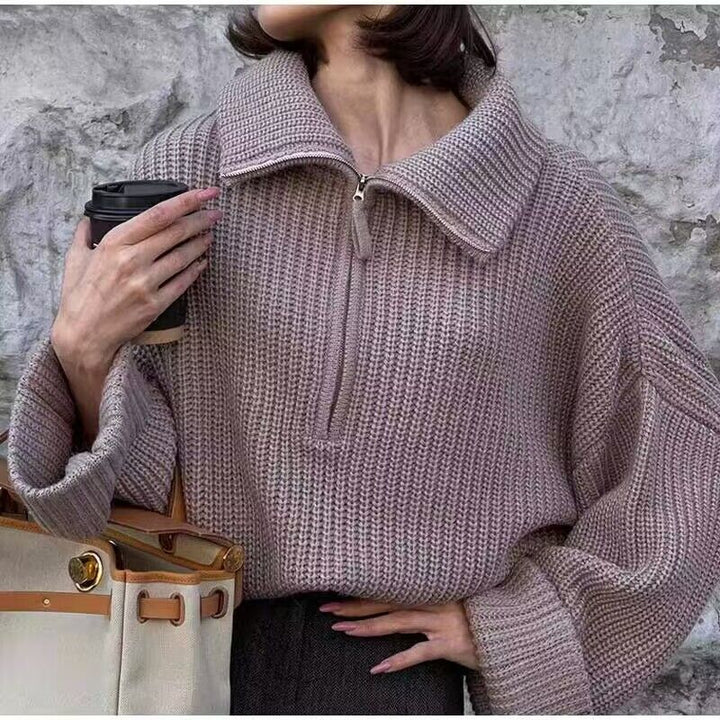 Drune | Rippstrick Pullover mit Reißverschluss Weich und Warm Lässige Eleganz