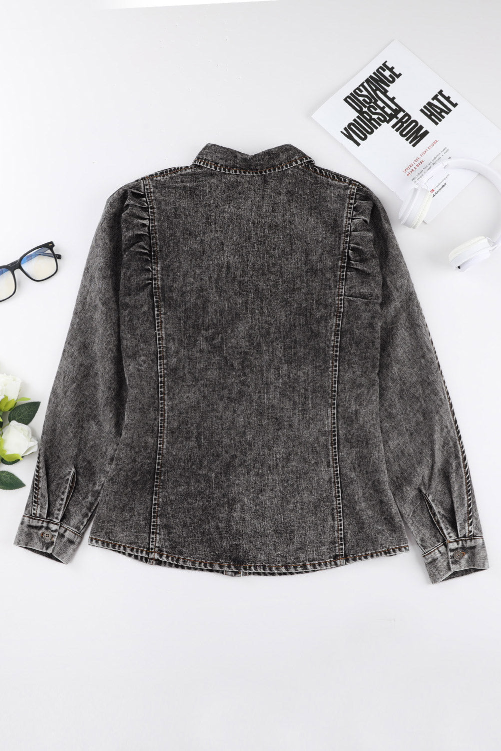 Drune | Denim-bluse mit Puffärmeln Baumwolle Klassischer und Eleganter Stil