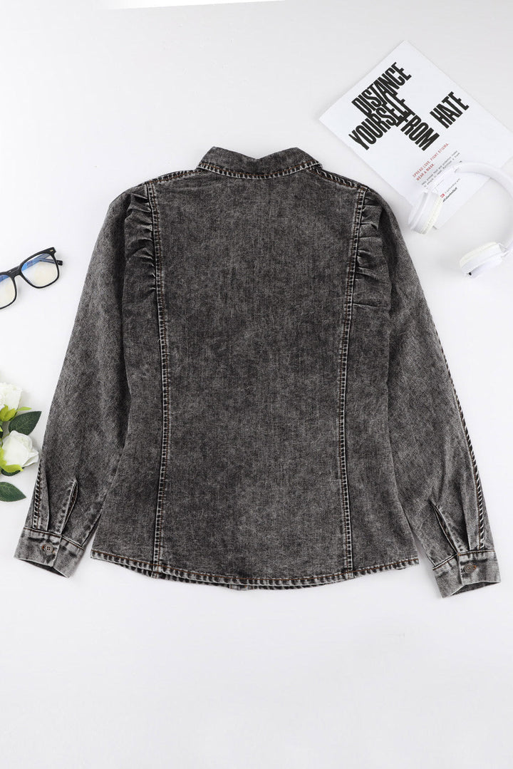 Drune | Denim-bluse mit Puffärmeln Baumwolle Klassischer und Eleganter Stil