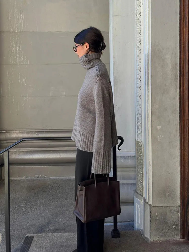 Drune | Cozy sweater with button-up stand-up collar and relaxed fit