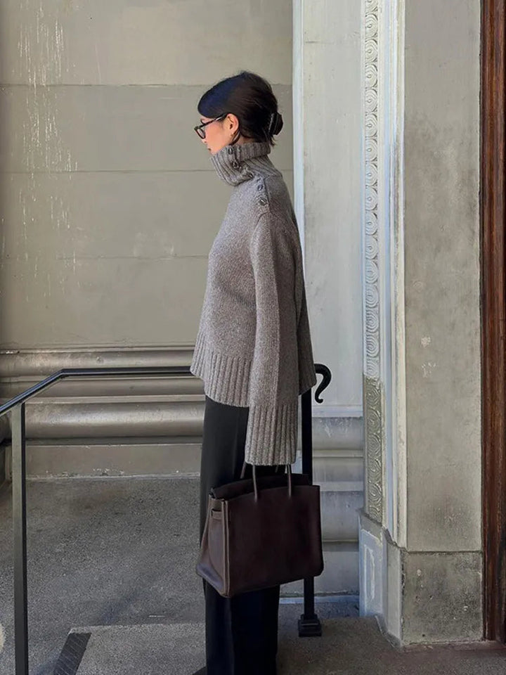 Drune | Cozy sweater with button-up stand-up collar and relaxed fit