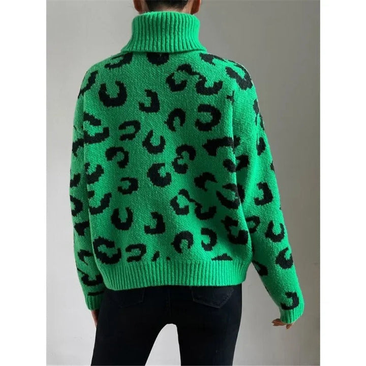 Drune | Lässiger Rollkragen-Strickpullover mit Leopardenmuster