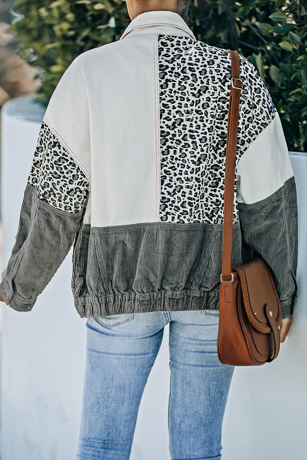 Drune | Leopard Farbblock Knopfleiste Cord Baumwolljacke