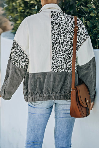 Drune | Leopard Farbblock Knopfleiste Cord Baumwolljacke