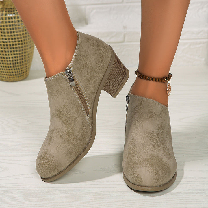 Drune | Stiefeletten - Damen bequeme Stiefel mit Blockabsatz und Reißverschluss