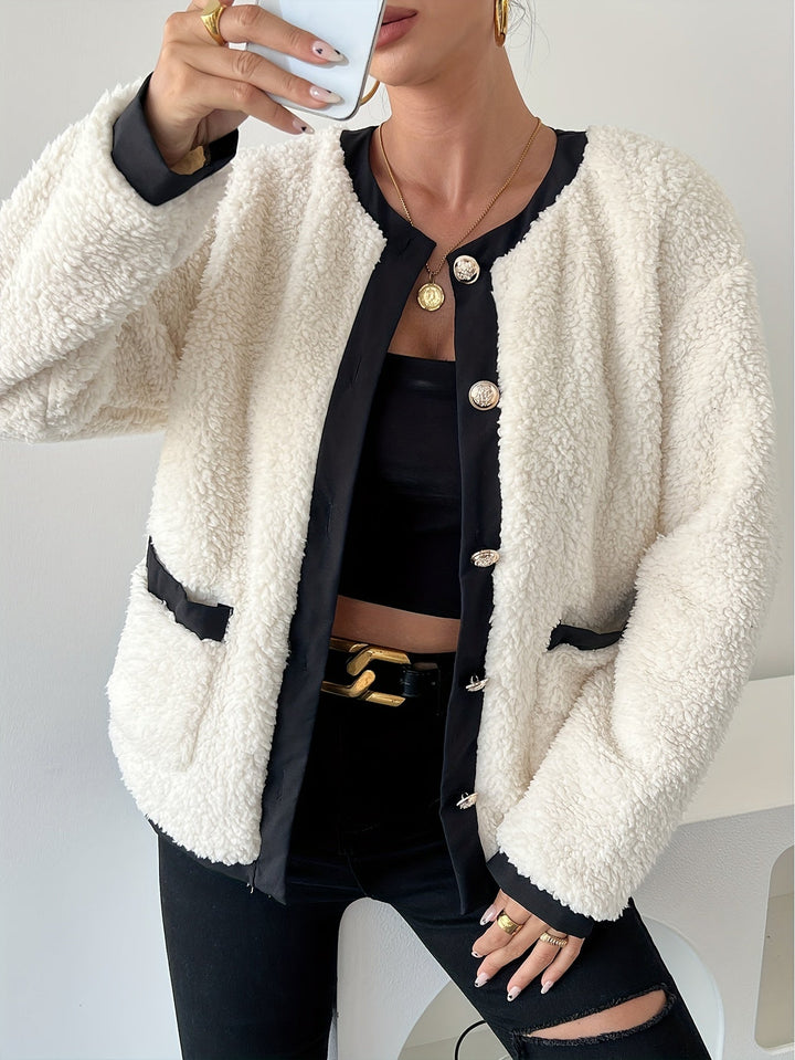 Drune | Kurze Teddyjacke mit Kontrastkanten Polyester Stilvoll und Bequem