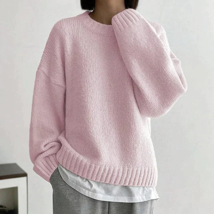 Drune | Pink Einfarbiger Pullover mit Rundhalsausschnitt
