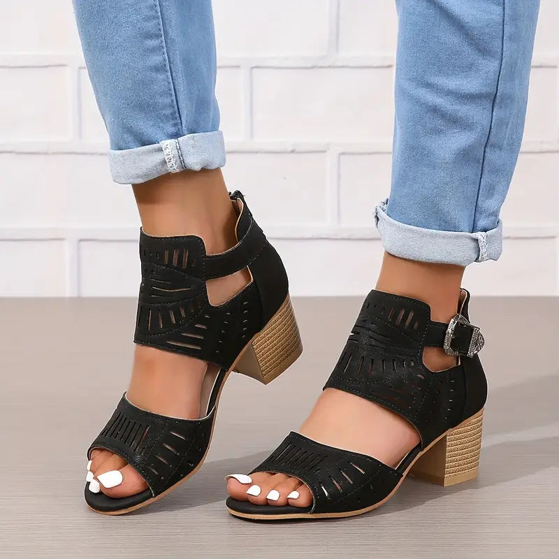 Drune | Damen Sandalen Mit Klobigen Absätzen