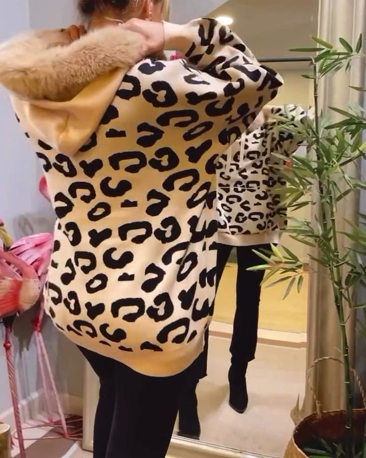 Drune | Langärmliges Elegantes Kapuzensweatshirt mit Leopardenmuster