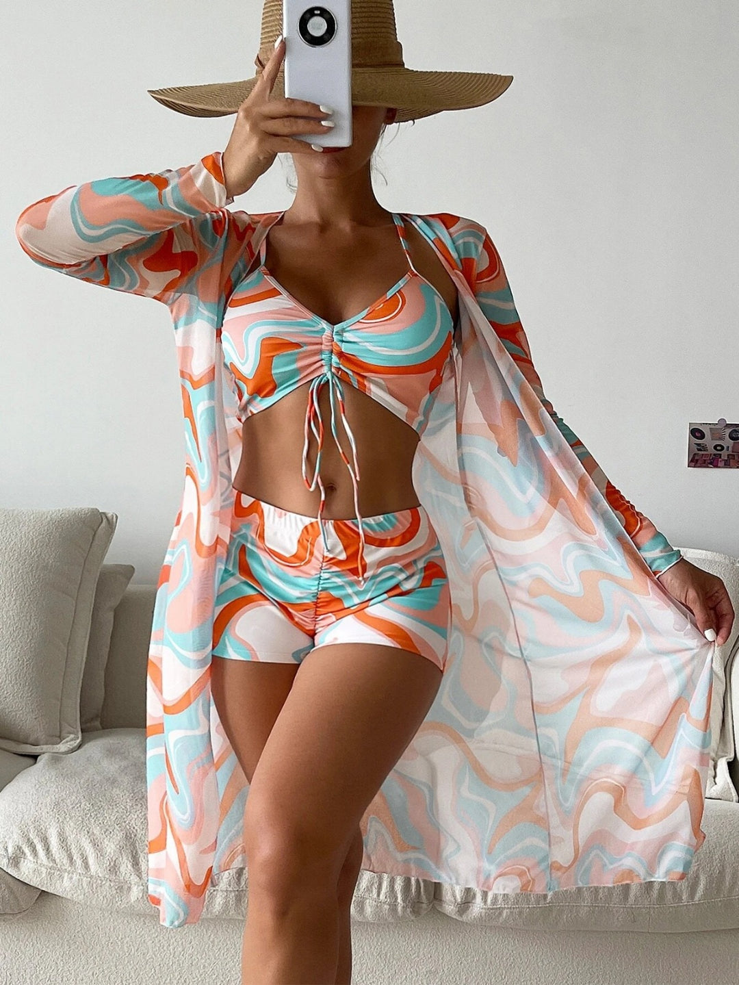 Drune | Dreiteilige Bluse mit hoher Taille und langen Ärmeln mit Kordelzug