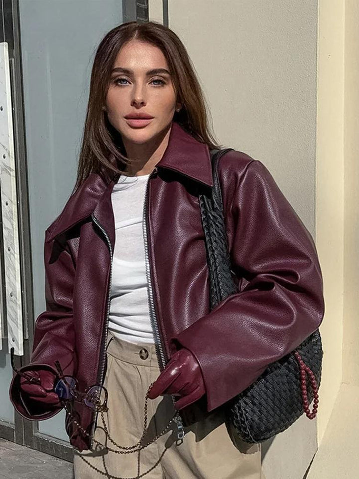 Drune | Jacke Aus Kunstleder mit Stylischem Reverskragen und Reißverschlussdetails