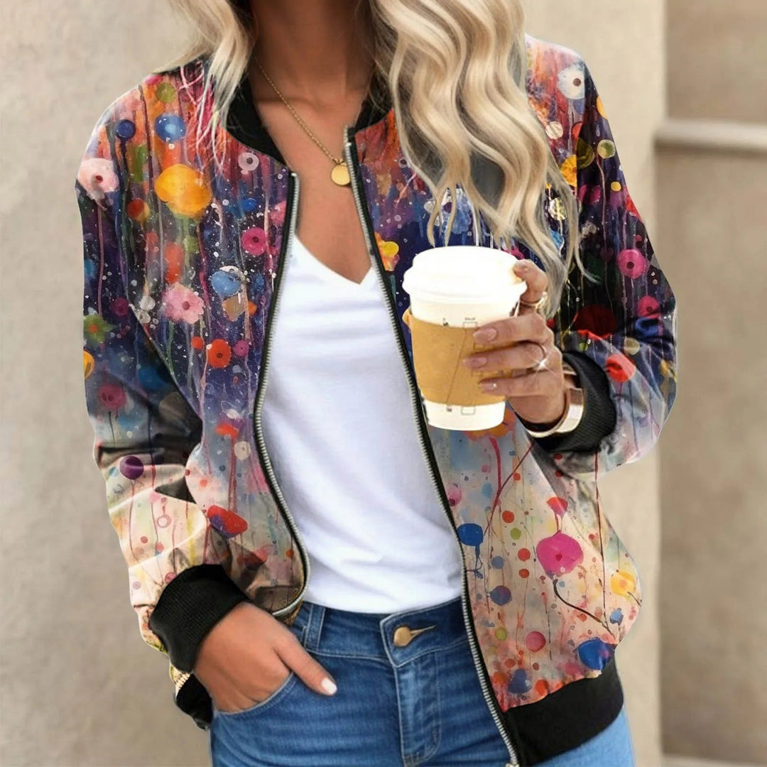 Drune | Blumengemusterte Bomberjacke mit Federprint Polyester Elegant und Lässig