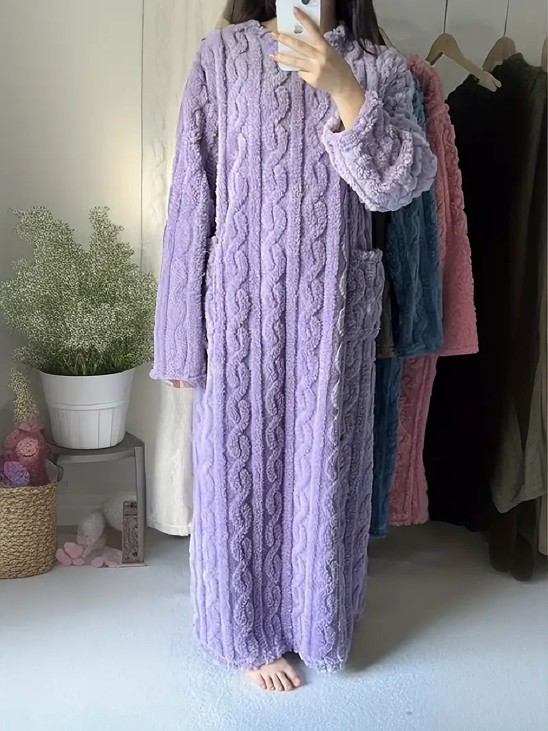Drune | Lässiger Gestrickter Bademantel mit Langen Ärmeln und Taschen