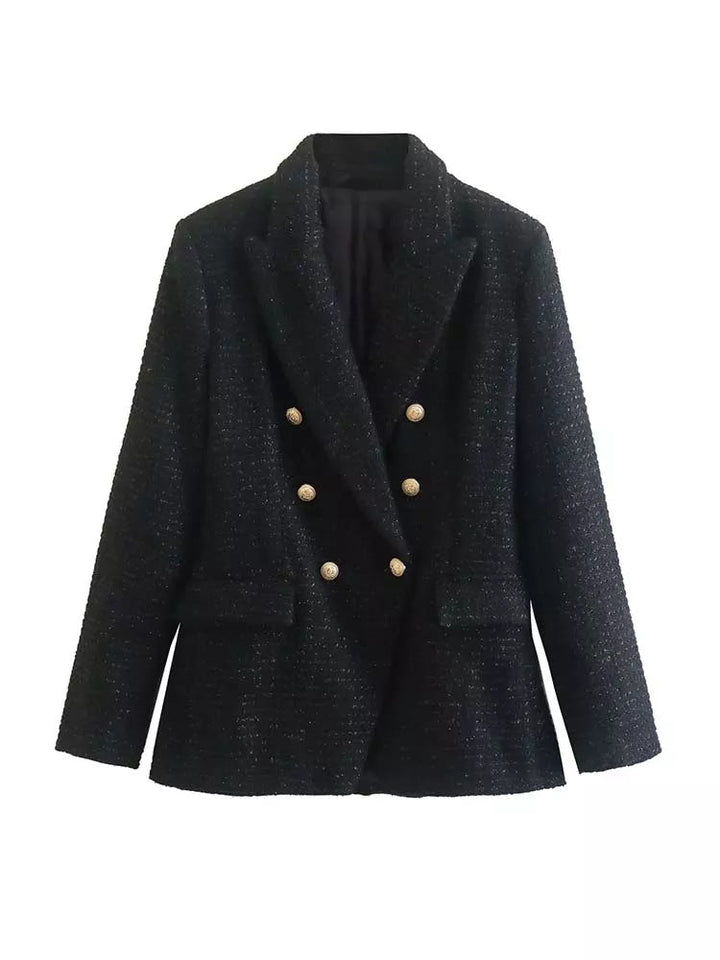 Drune | Damen Strukturierter Blazer Mit Doppelknopfleiste