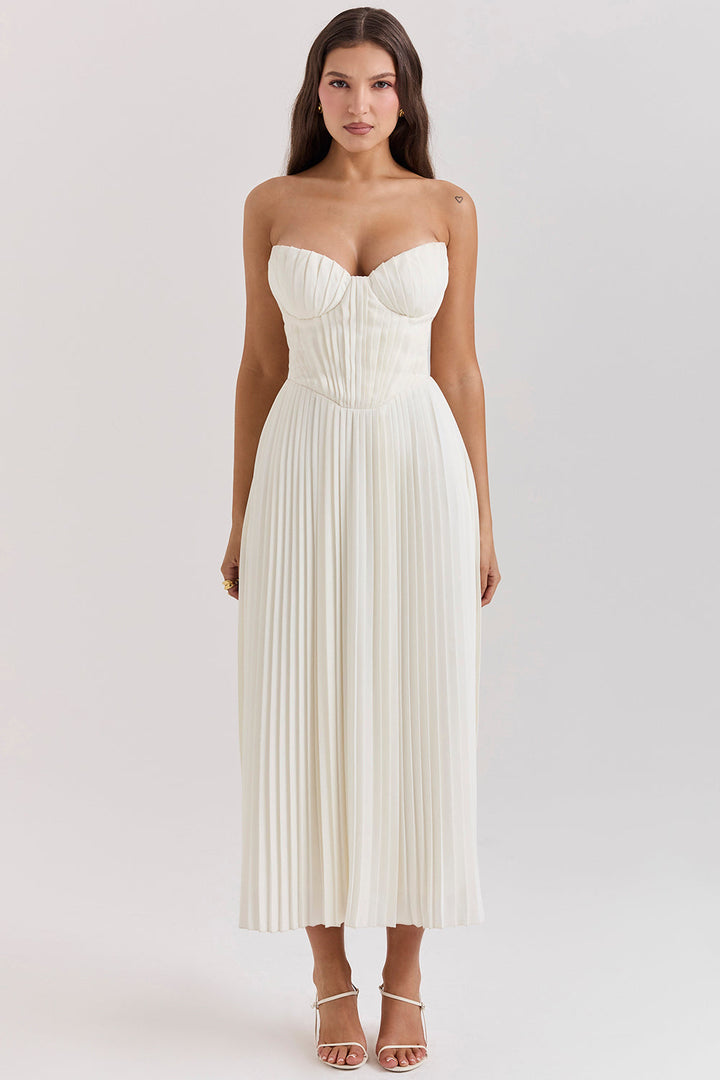 Drune | Elfenbein Plissierter Maxikleid