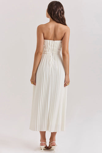 Drune | Elfenbein Plissierter Maxikleid