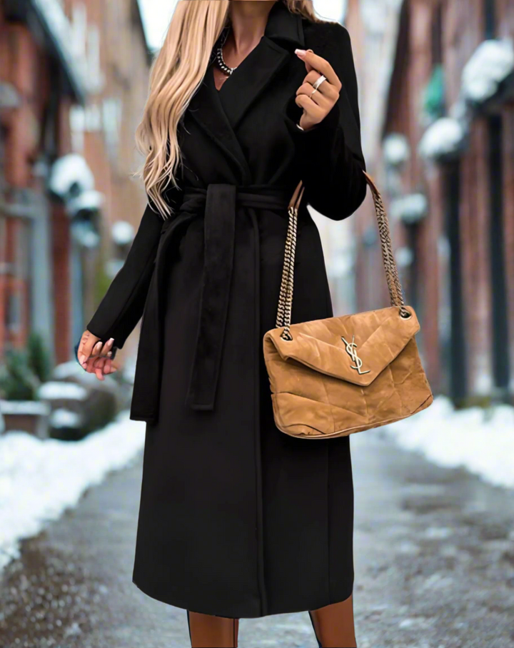 Drune | Trenchcoat Klassische Wollmischung Bindegürtel Elegante Taillierte Passform