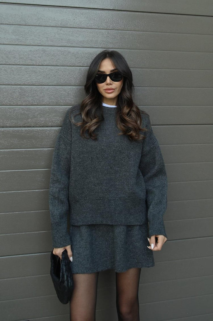 Drune | teilige Strickset - Damenpullover und Rock mit lässiger Passform