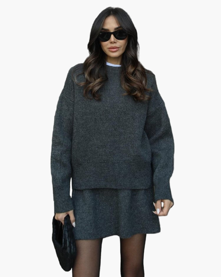 Drune | Strickset mit Pullover und Minirock - Modischer Herbst Winter Look, Lässig & Elegant