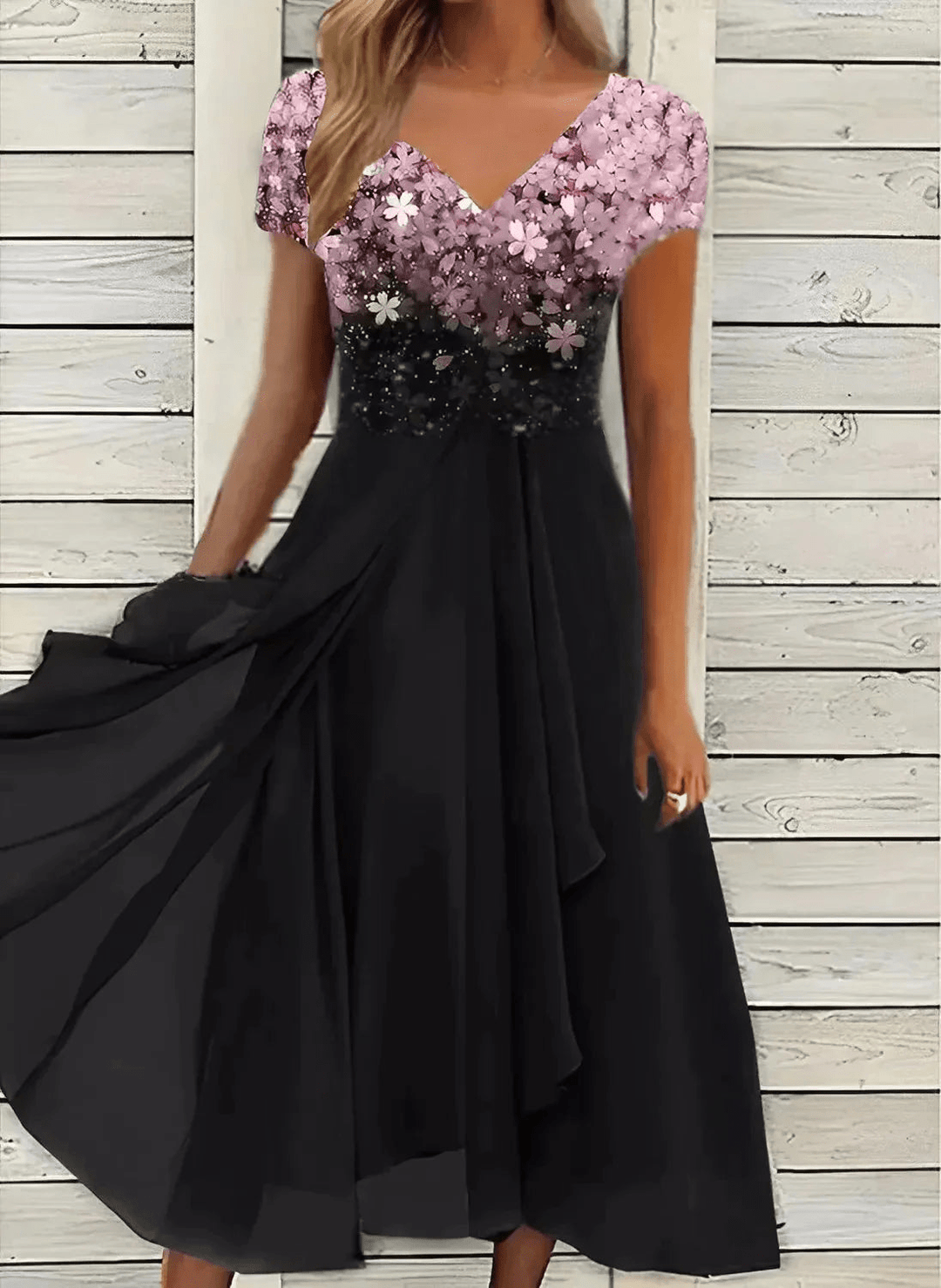 Drune | Elegante Chiffon Festkleid Damen Midi Kleid