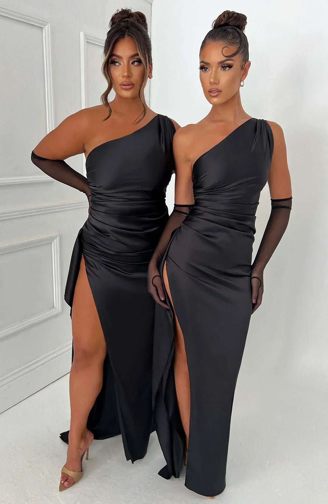 Drune | Damen-Maxikleid Aus Satin mit Einer Schulter und Plissee