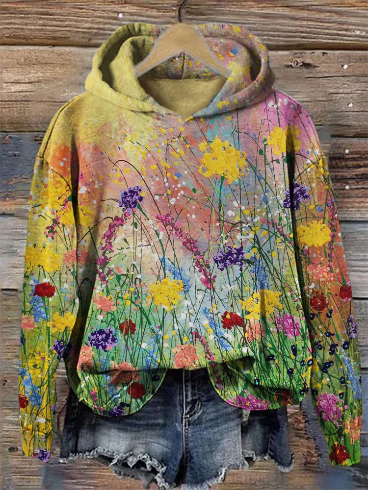 Drune | Künstlerischer Blumendruck Hoodie