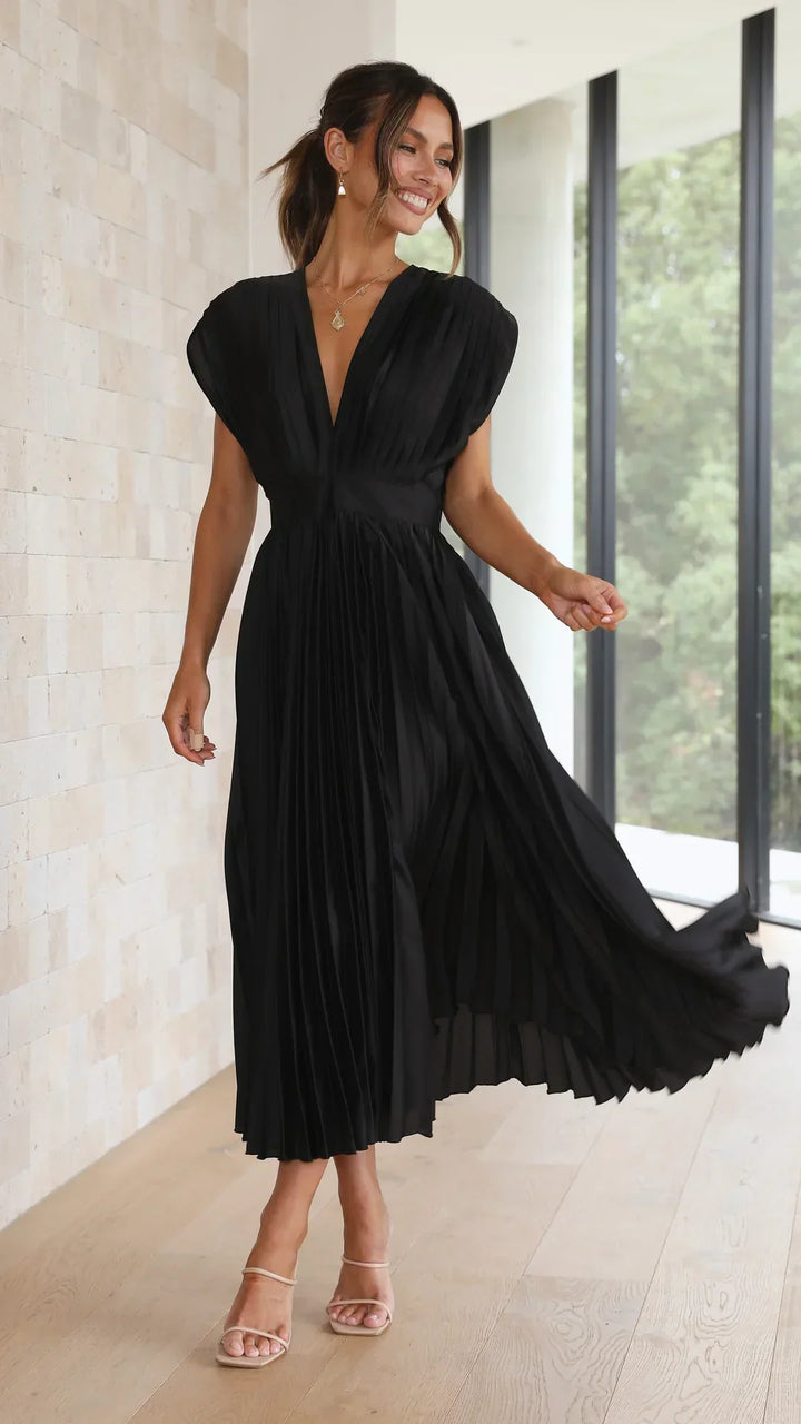 Drune | Faltendes Plunge Midi Kleid
