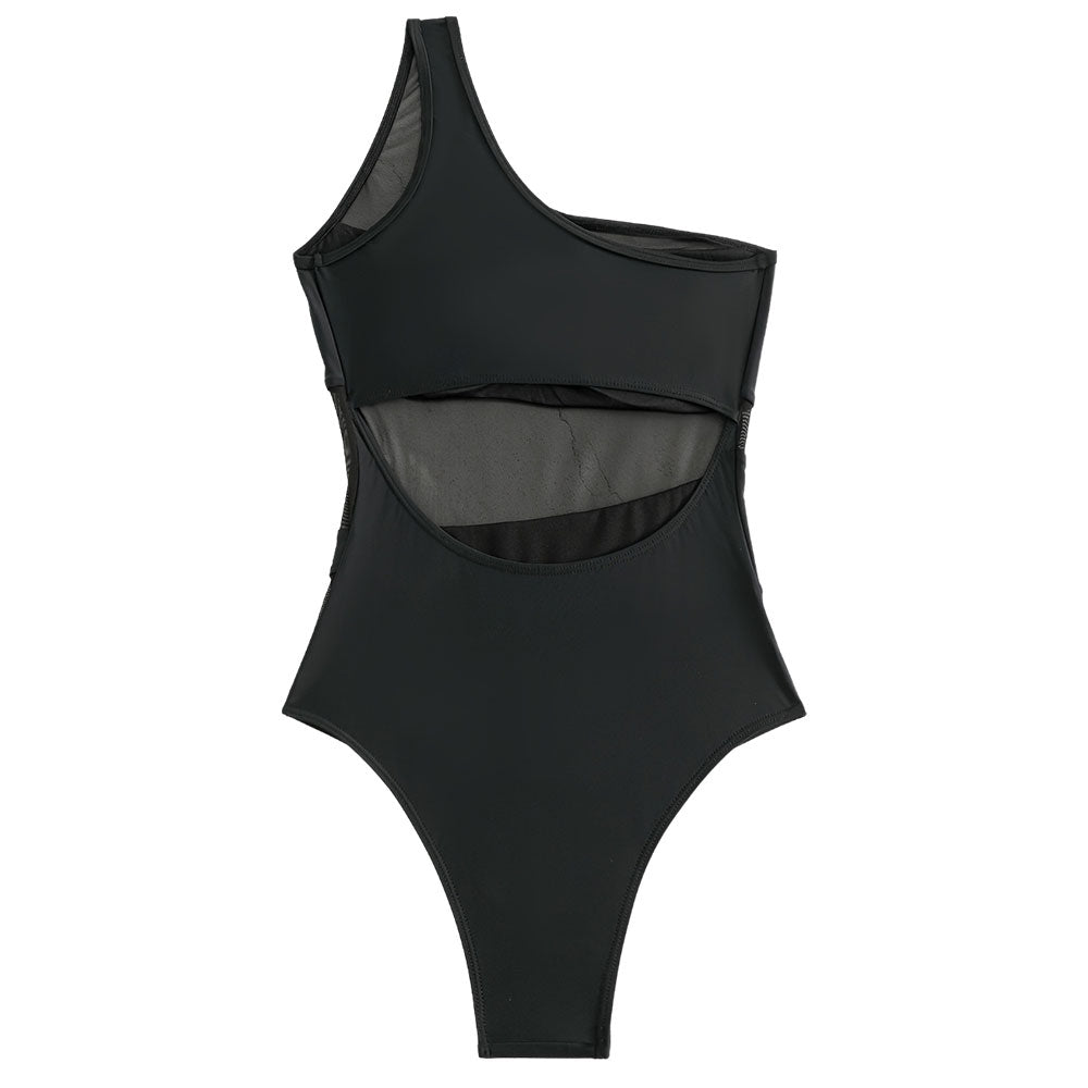 Drune | Asymmetrischer Ein Schulter Cutout Rückenpanel Transparente Mesh Brasilianischer Einteiler Badeanzug