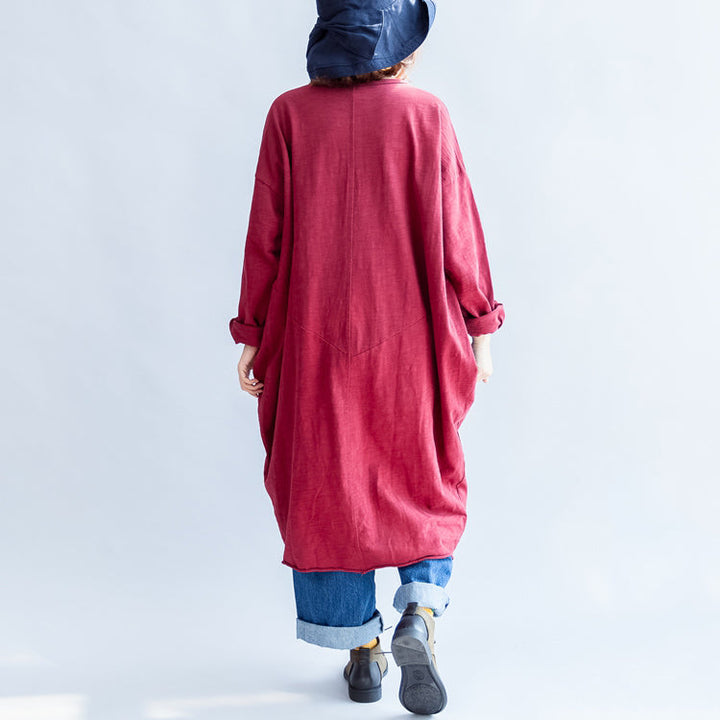 Drune | rote lässige Baumwollmäntel oversized O-Ausschnitt langärmlige Cardigans