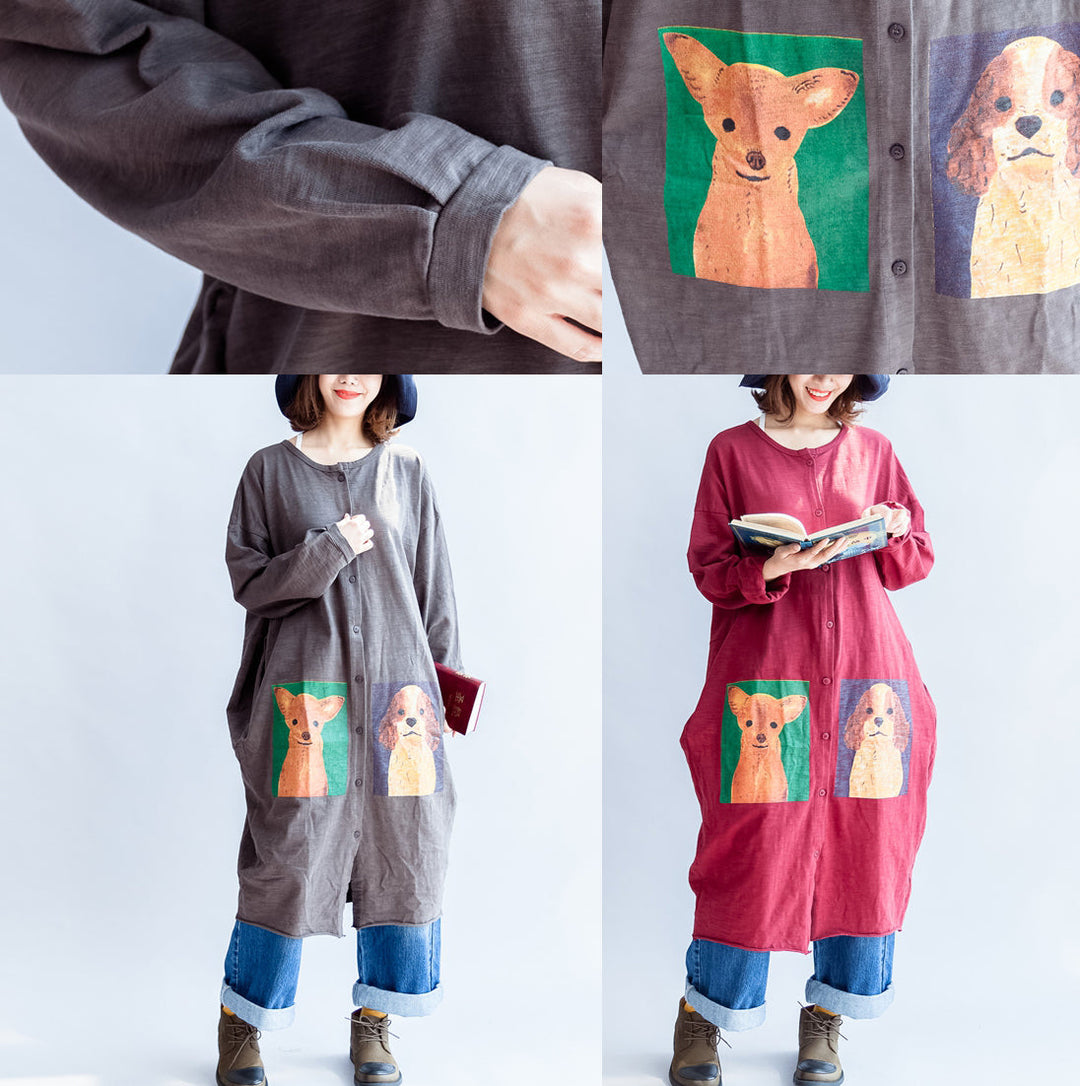 Drune | rote lässige Baumwollmäntel oversized O-Ausschnitt langärmlige Cardigans
