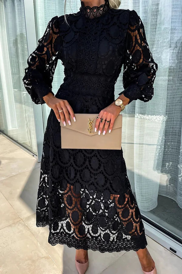 Drune | Elegantes Spitzen Midi Kleid Zeitlos, Raffiniert & Stilvoll