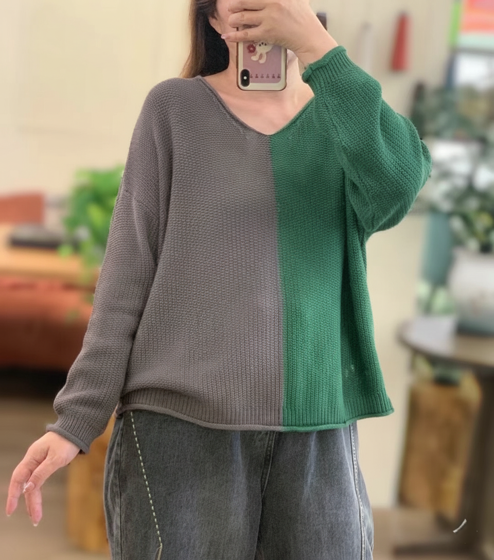 Drune | Farbblock Pullover Lässig Fit Lange Ärmel
