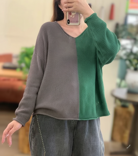 Drune | Farbblock Pullover Lässig Fit Lange Ärmel