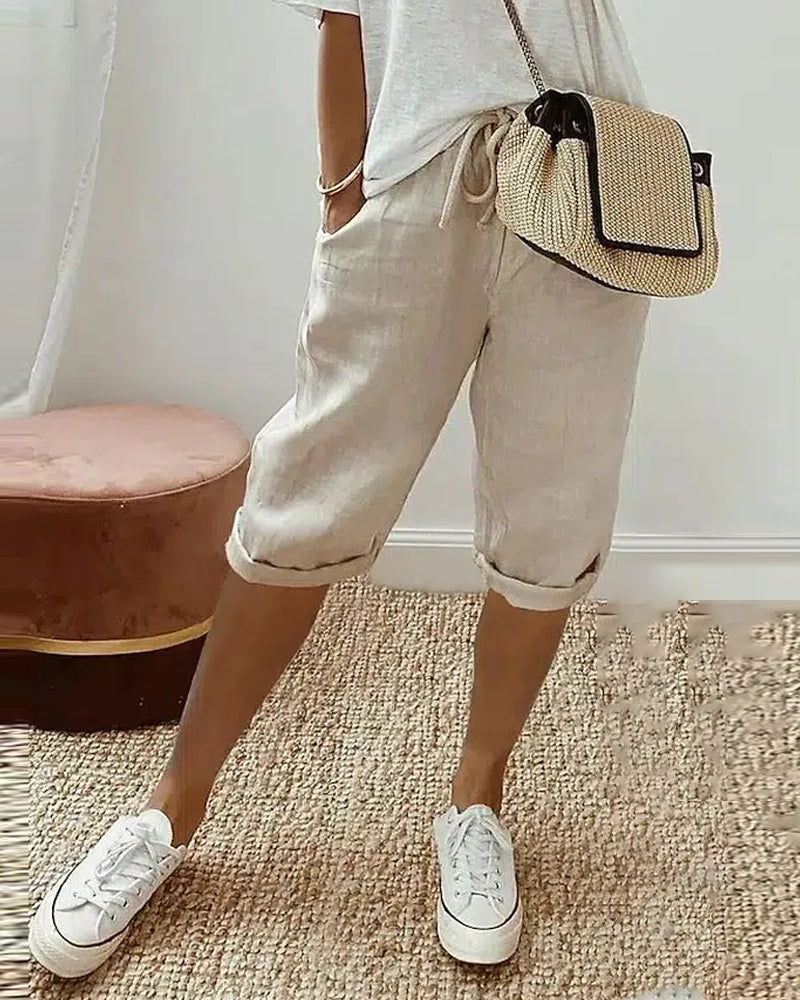 Drune | Einfarbige Bequeme Bermudashorts mit Schnürung