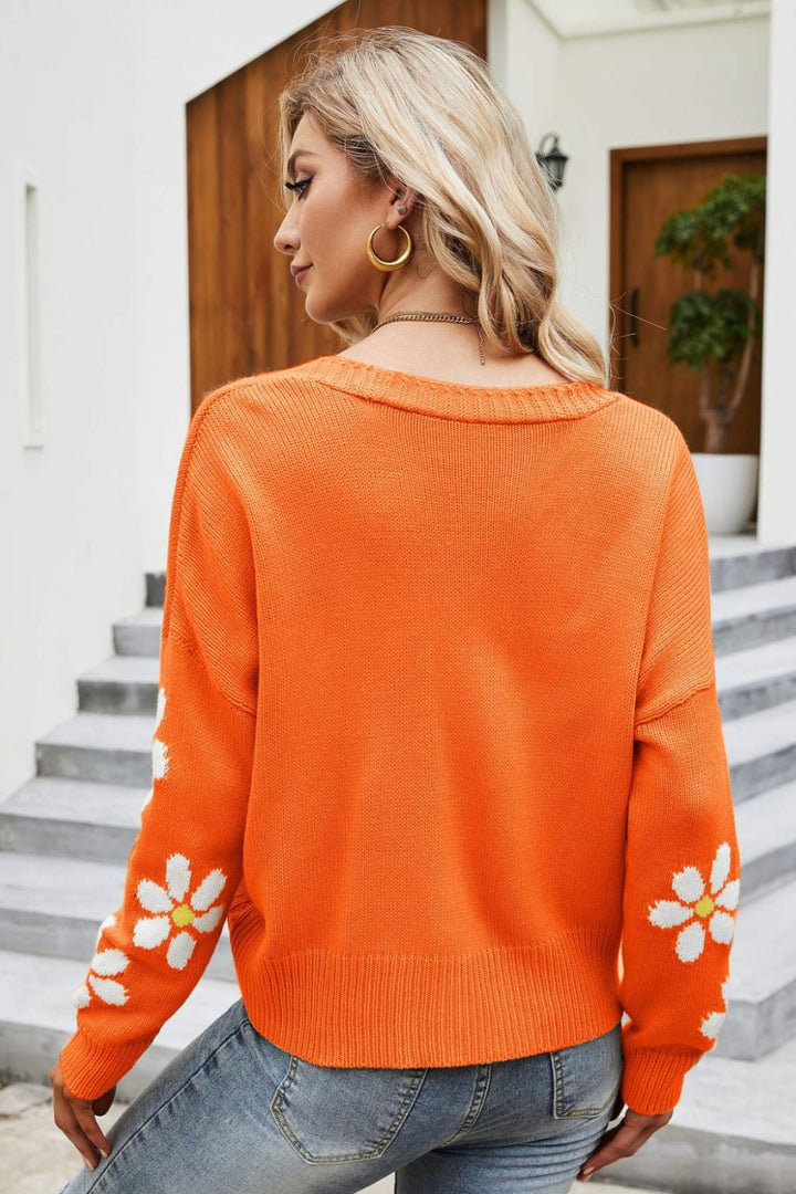 Drune | Floral Ribbed Trim Drop Shoulder Cardigan