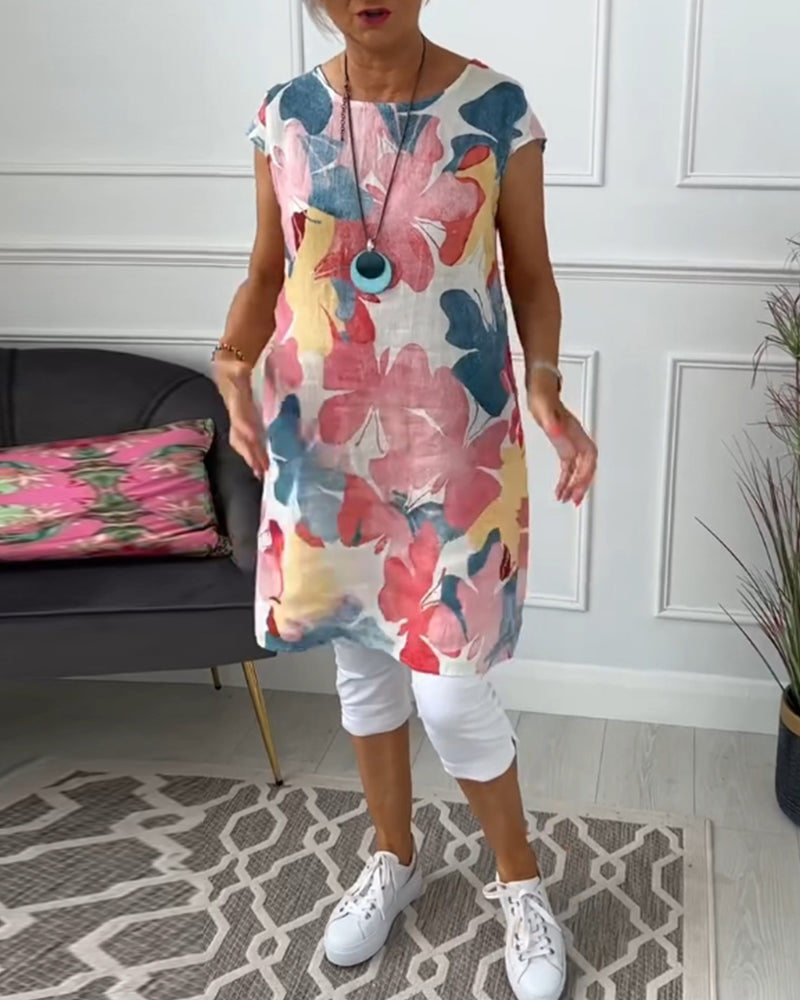 Drune | Lässiges Longtop mit Farbenfrohem Blumenprint