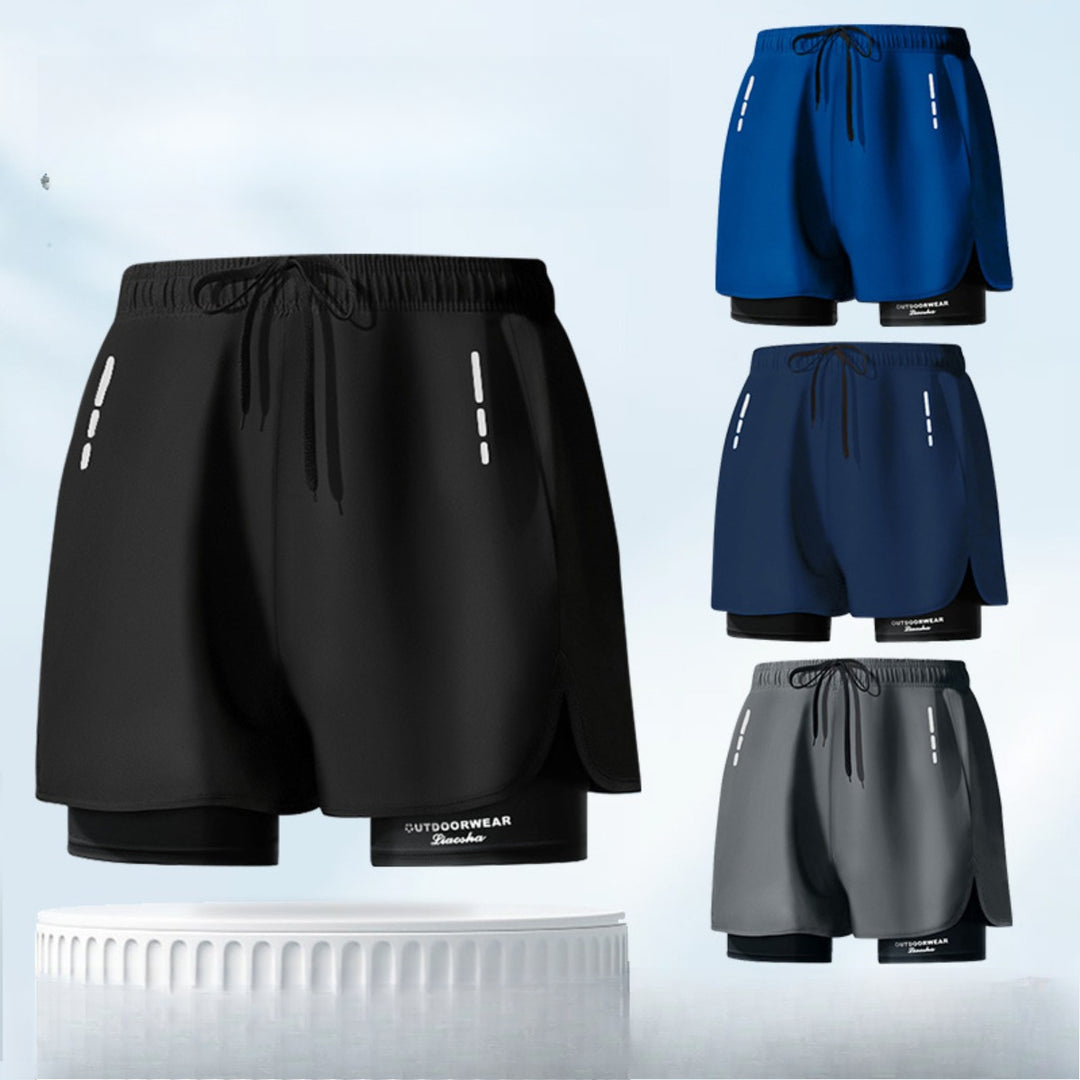 Drune | Doppellagige Herren Sport Fitness Anti-Peinlichkeit Strandhose