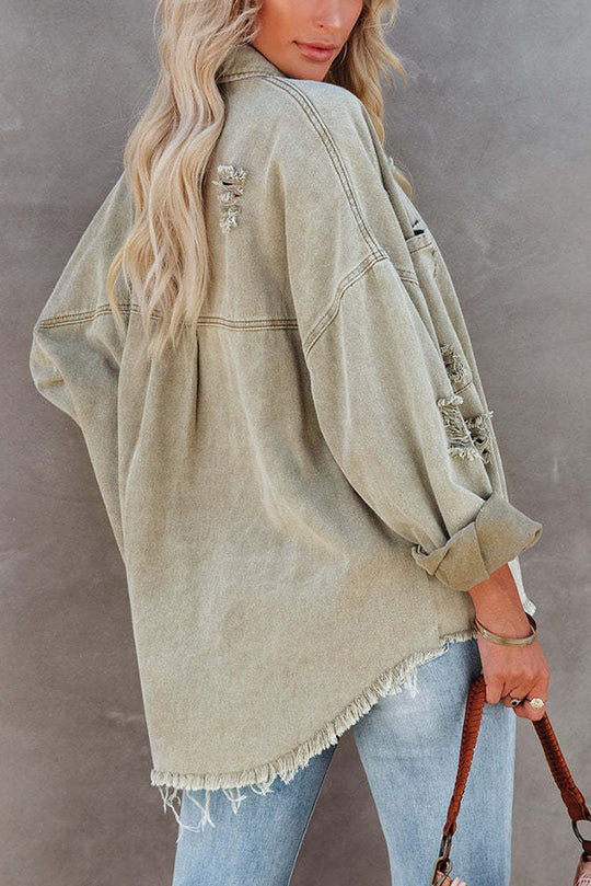 Drune | Revers Langarm Ripped Denim Jacke