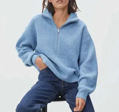 Drune | Cozy thick knit sweater with zip-up collar for casual warmth