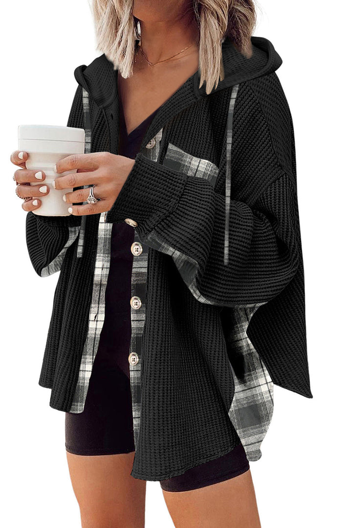 Drune | Oversized Hemdjacke mit Kapuze Geripptes und Kariertes Design Bequem und Trendy