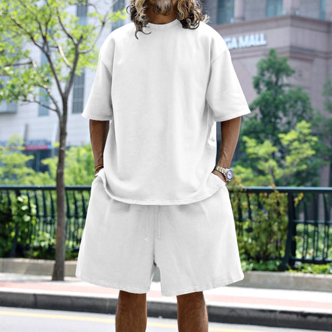 Drune | Lockeres T-Shirt Shorts einfarbiges Set