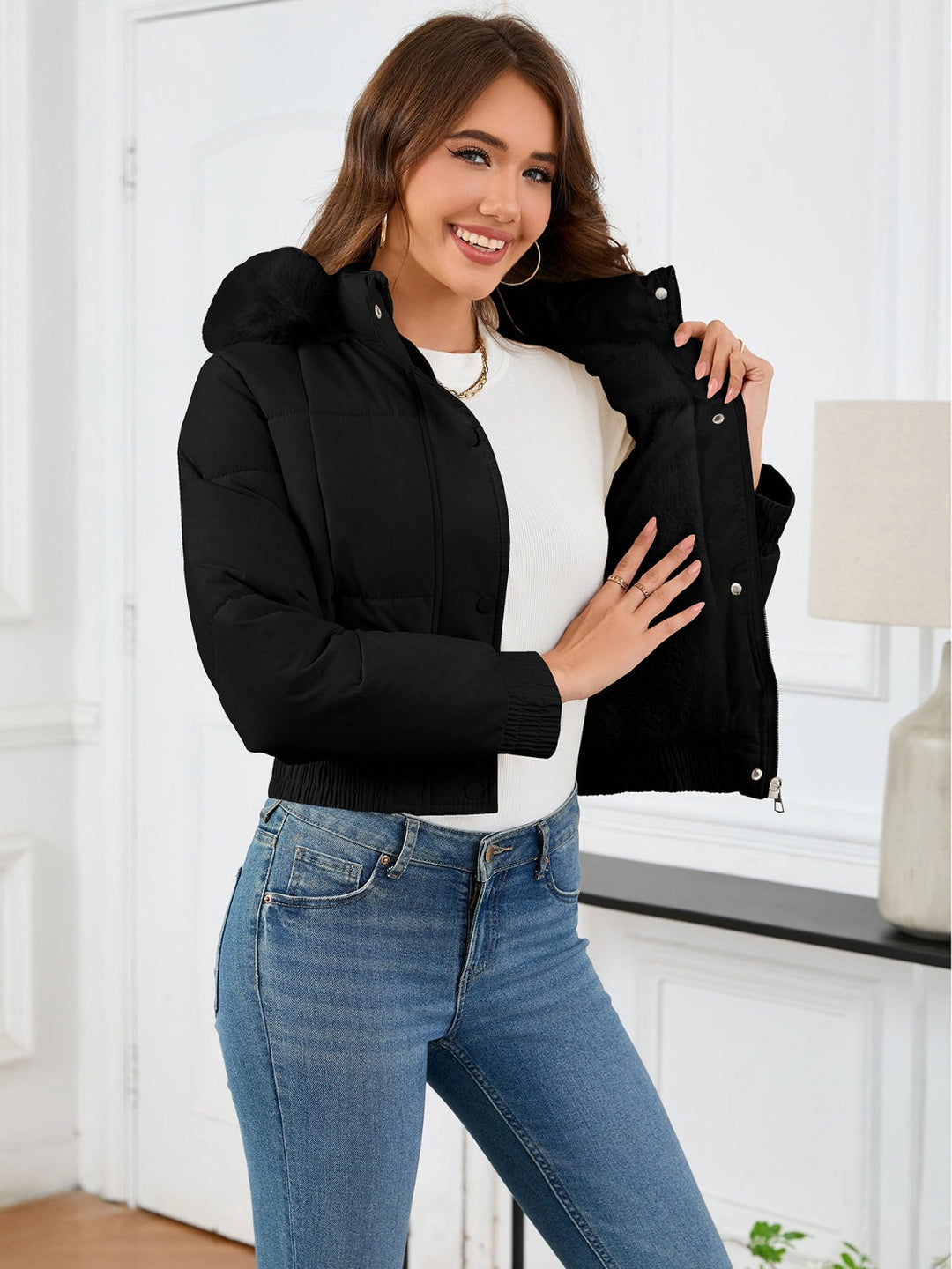 Drune | Cozy padded winter jacket with fur hood and pockets
