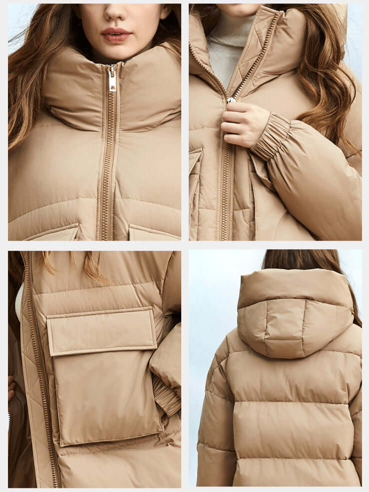 Drune | Damen Lange Winter Pufferjacke mit Kapuze