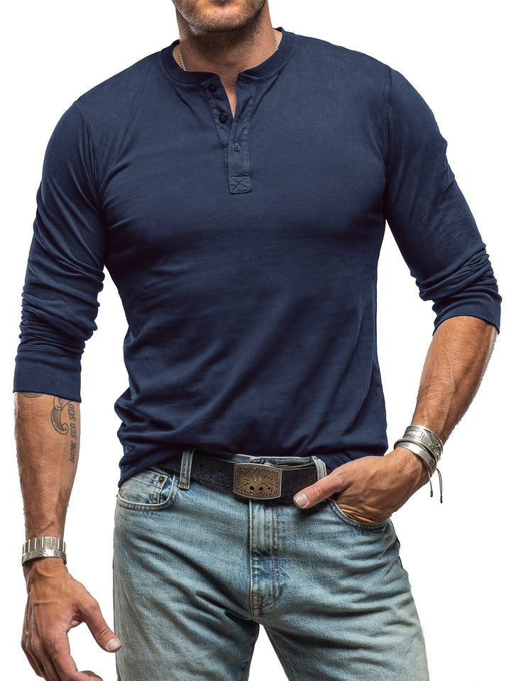 Drune | Langarm Henley Hemd im Vintage Stil für Herren