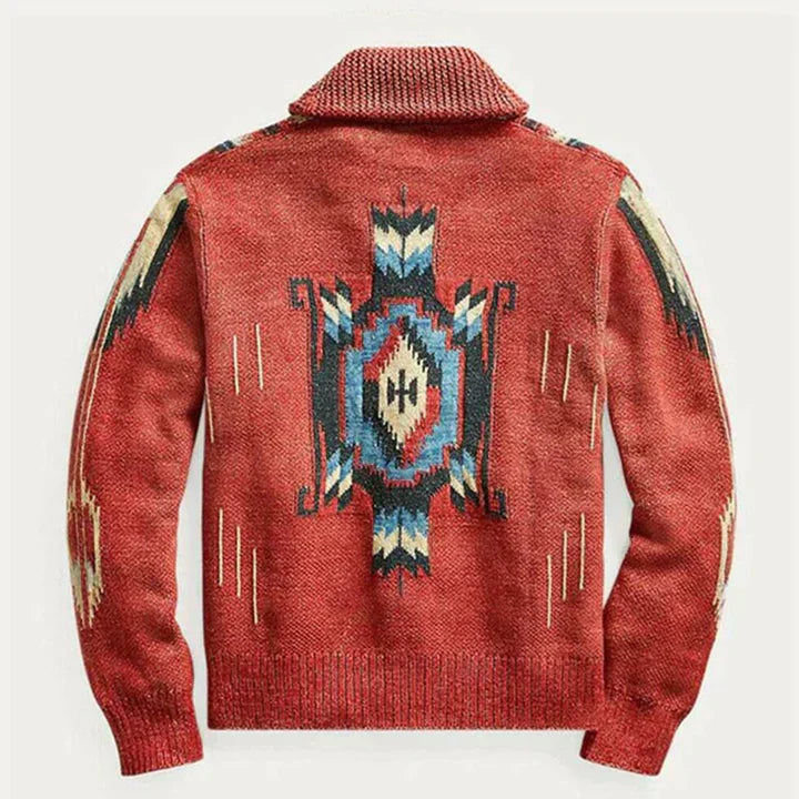 Drune | Herren Jacquard Strickjacke Im Weinlese Stil