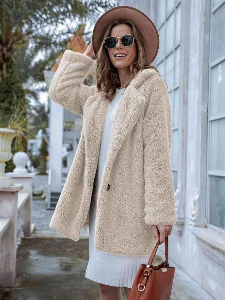 Drune | Langarm Teddy Mantel mit Taschen