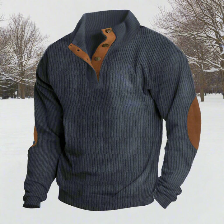 Drune | Niccolò Gerippter Stehkragenpullover Wildleder Ellbogenpatches Pullover